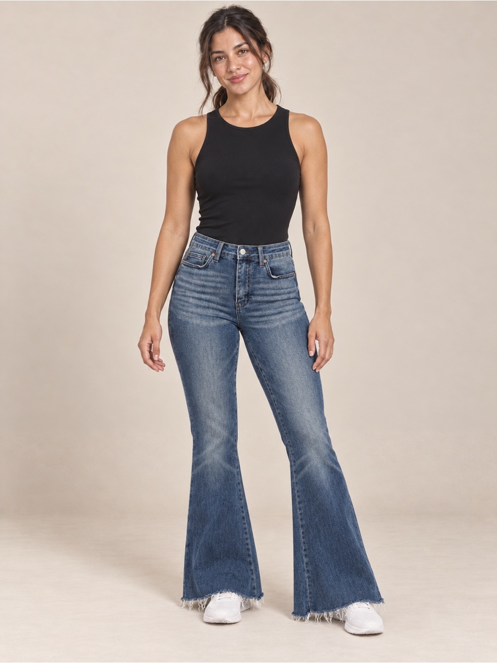 Judy Blue High Rise Flare Jeans Women 9/29 Medium Wash Raw Hem
